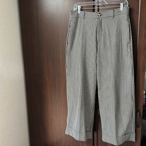 ZARA Wideleg Gingham Cropped Trousers